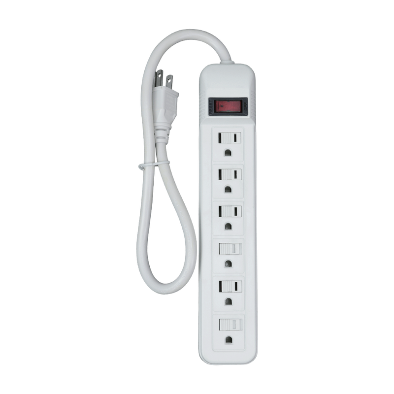 Heavy Duty 6 Outlet Metal Power Strip - 1.5 or 6 Foot Cords