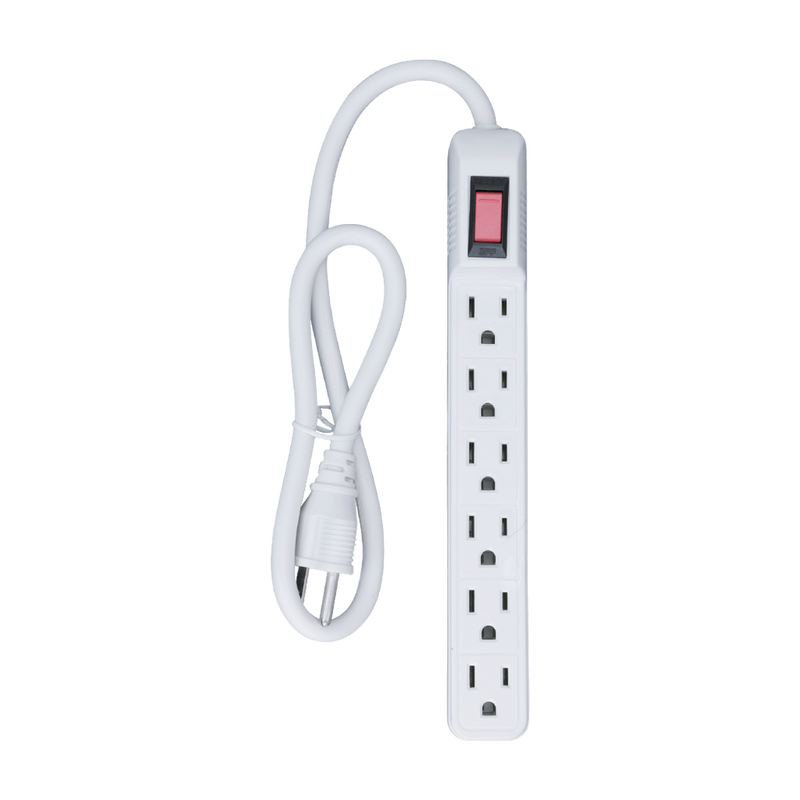 6 Outlet Power Strip, White or Green - 2 Foot Cord