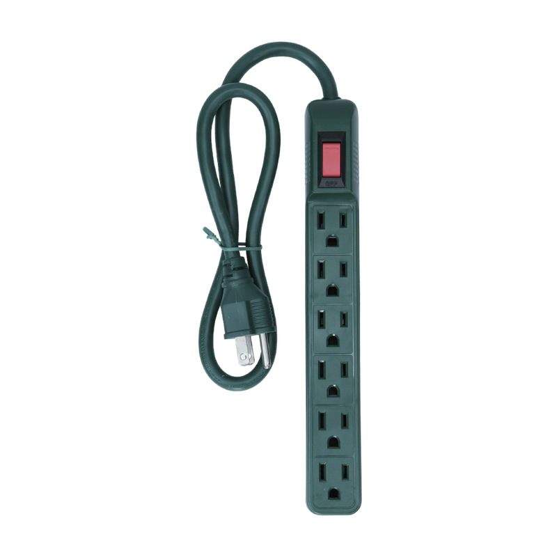 6 Outlet Power Strip, White or Green - 2 Foot Cord