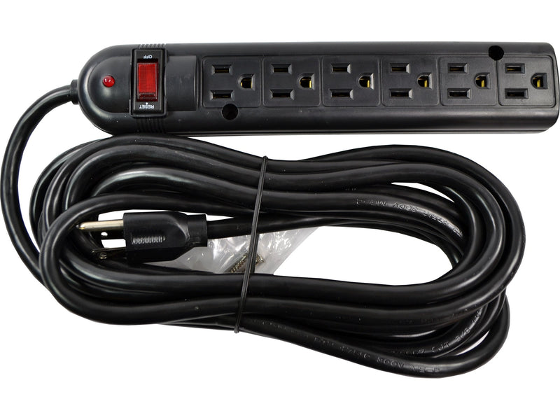 6 Outlet Black Surge Protectors, 750-Joule, Wall Mountable - 3 to 25 Foot Cords