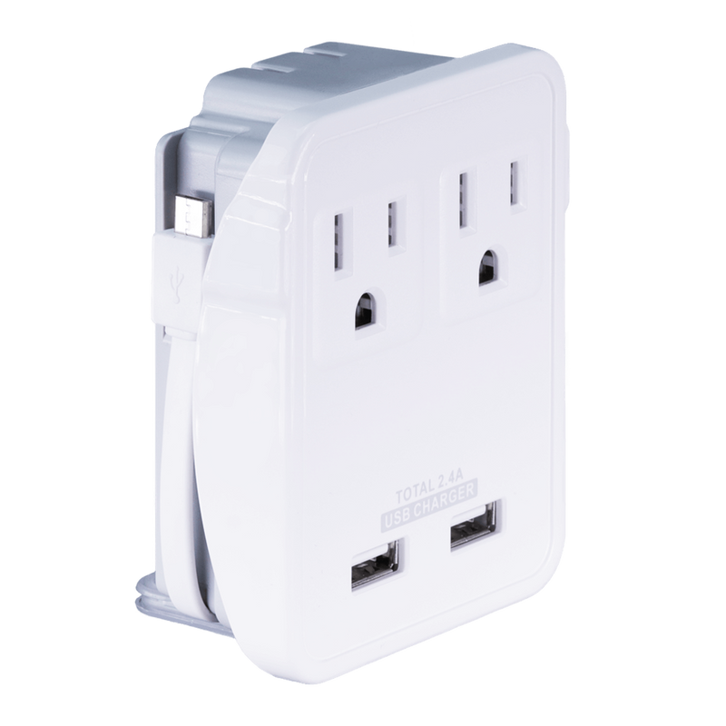 Travel Wall Charger, 2 Outlet w/ 2 USB Ports, Micro USB Cable