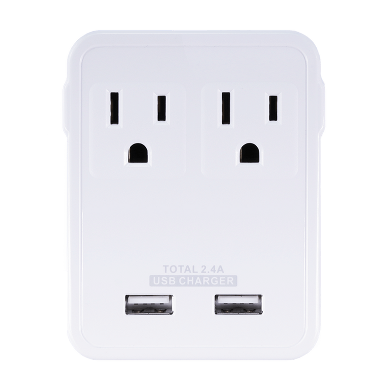 Travel Wall Charger, 2 Outlet w/ 2 USB Ports, Micro USB Cable